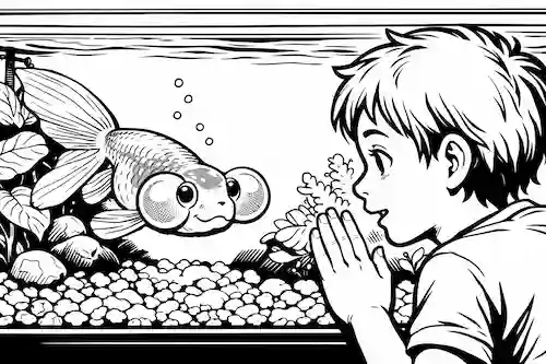 水槽の水泡眼を眺める少年