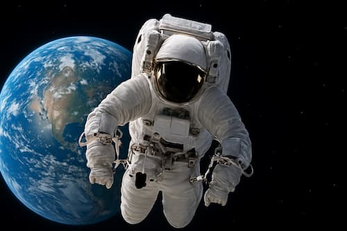 宇宙遊泳をする宇宙飛行士のAI画像