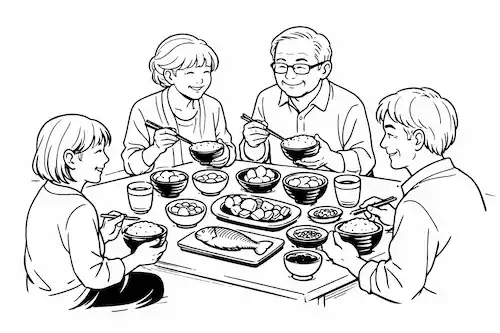 食事を楽しむ家族の団らん風景