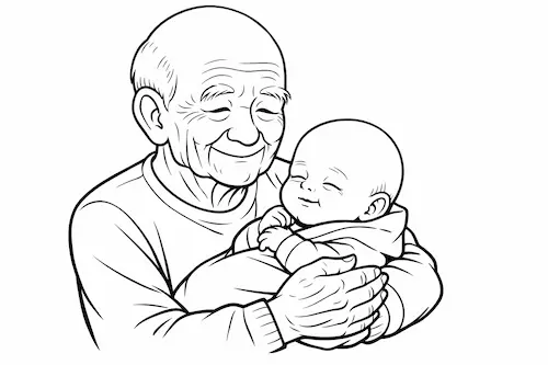 赤ん坊を抱く100歳のお爺ちゃん