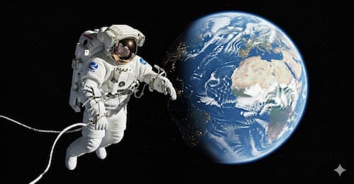 宇宙遊泳をする宇宙飛行士のAI画像