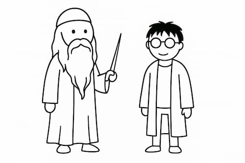 老人の魔法使いとメガネの少年のイラスト画像