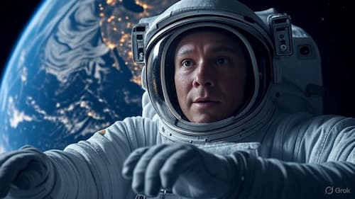 宇宙遊泳をする宇宙飛行士のAI画像