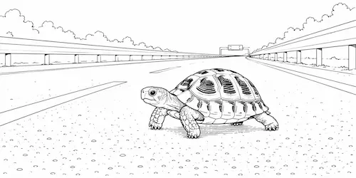 高速道路を散歩するヘルマンリクガメ Hermann's tortoise