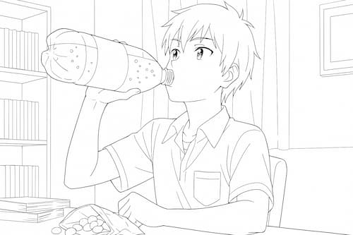 清涼飲料水を飲む少年のイラスト画像