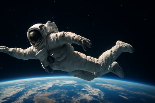 宇宙遊泳をする宇宙飛行士のAI画像