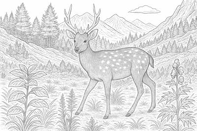 ニホンジカとトリカブトのイラスト画像