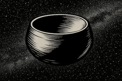 宇宙空間に浮かぶシンギングボウル型の惑星のイラスト画像