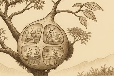 マンションで快適な生活を送るアリのイラスト画像