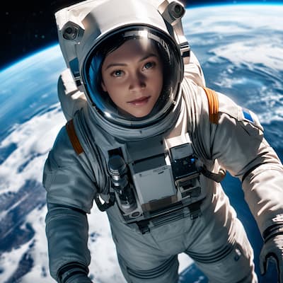 宇宙遊泳をする宇宙飛行士のAI画像