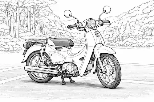 林道の駐車場に止まっているスーパーカブC110