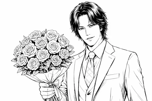 薔薇の花束を持ったイケメン紳士