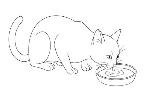 皿の水を飲む猫のイラスト画像