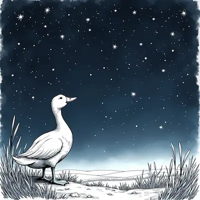 星空を見上げるアヒル