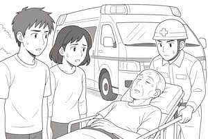 救急車で搬送される熱中症患者のイラスト画像