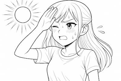 夏の暑さに耐える女性のイラスト画像