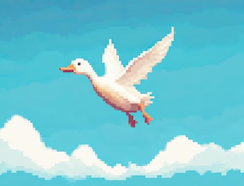 空を飛ぶアヒルの画像