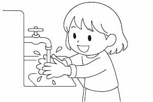 手洗いする女の子のイラスト画像