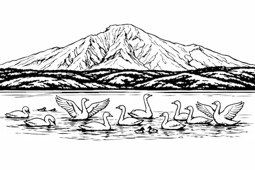 北海道の大沼に集まる白鳥の集団
