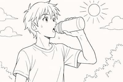 ペットボトルで水分を補給する男性のイラスト画像