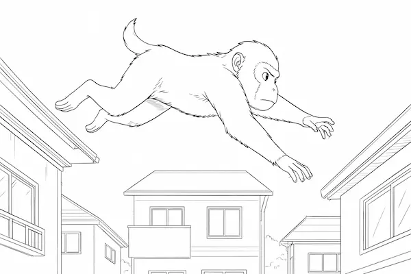 市街地を逃げ回るニホンザル