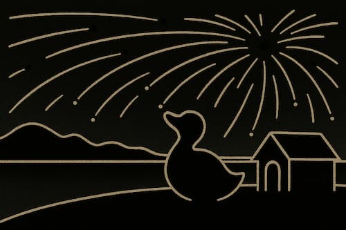 流星群を眺めるアヒルのイラスト画像