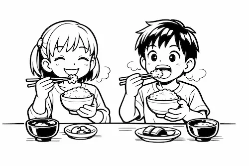 ご飯を食べる小学生