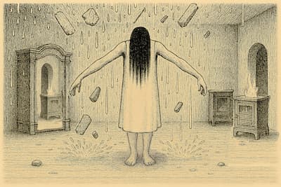 イメージ 廃墟で髪の毛を下げている女性のイラスト画像