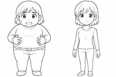 太った女性と普通体型の女性のイラスト