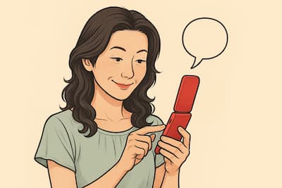 SMSを送信する女性の画像