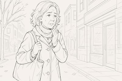 寒い時期の肌の乾燥が気になる高齢女性のイラスト画像
